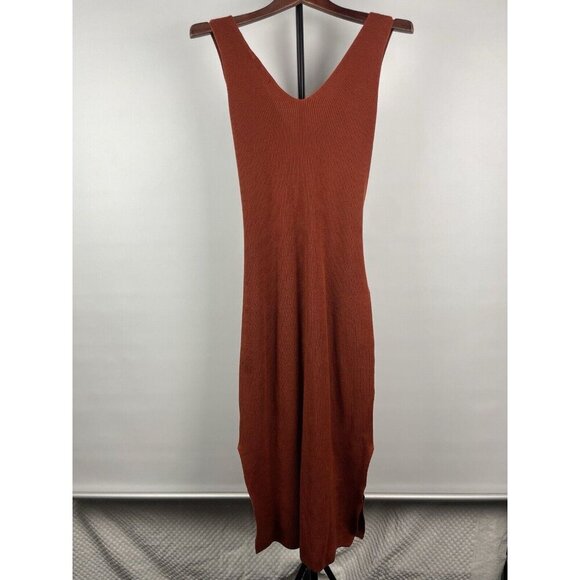 Zara Rust Sienna Orange Ribbed Tie Front Knit V Neck Sweater Dress‎ Size S - Picture 7 of 7